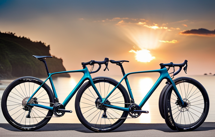 An image showcasing a sleek Kona Carbon Gravel Bike, with its lightweight carbon frame gleaming in the sunlight