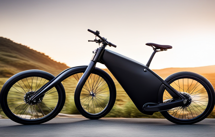 An image showcasing a sleek, black electric bike gliding effortlessly through a dense forest trail