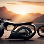 An image showcasing a sleek, black Stealth Hurricane Electric Bike against a backdrop of scenic mountains