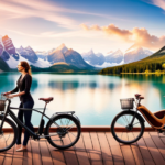 An image of a sleek electric bike in Canada, standing against a backdrop of picturesque mountains and a winding river, showcasing its modern design and capturing the essence of eco-friendly transportation
