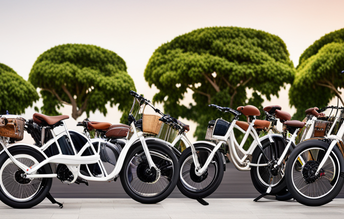 An image that showcases the vibrant electric bike market, depicting a well-lit showroom filled with sleek, modern electric bikes in various colors and designs, accompanied by price tags, highlighting the range of prices available