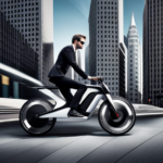 An image featuring a sleek, futuristic Audi electric bike against a vibrant urban backdrop, with its polished aluminum frame catching the sunlight, emphasizing its premium design and evoking a sense of curiosity about its price