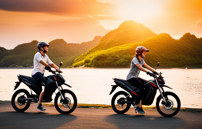 An image showcasing the Honda Electric Bike's sleek design against the picturesque backdrop of the Philippines' breathtaking landscapes, highlighting its features such as the battery, motor, and modern aesthetics