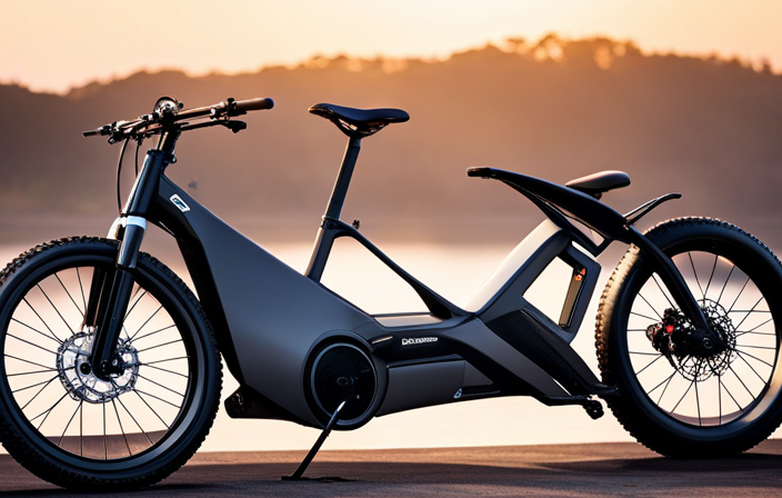 An image of an electric bike zooming uphill effortlessly, with its powerful battery and motor prominently displayed, showcasing the immense strength needed to conquer any terrain
