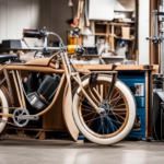 An image showcasing a skilled technician surrounded by a variety of tools and components, meticulously converting a traditional bicycle into an electric one, capturing the intricate process and attention to detail required