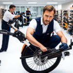 An image showcasing a skilled technician meticulously repairing an electric bike, surrounded by a neatly organized array of tools, wires, and spare parts, highlighting the intricate process of restoring this eco-friendly mode of transportation
