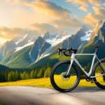 An image showcasing a sleek gravel touring bike against a backdrop of scenic gravel roads winding through lush green forests, showcasing the bike's durability, versatility, and an adventurous spirit