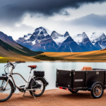 An image capturing an electric bike effortlessly towing a loaded cargo trailer uphill, showcasing its impressive pulling capacity