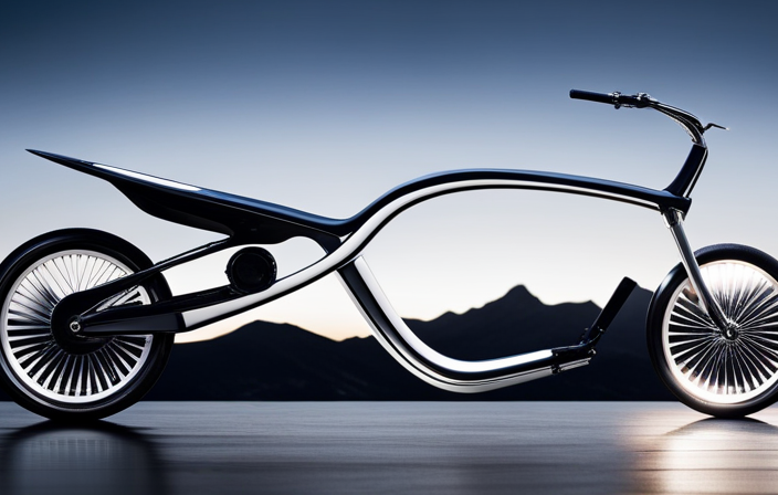 An image of a sleek, modern bike suspended in mid-air, with a transparent silhouette showcasing the internal components