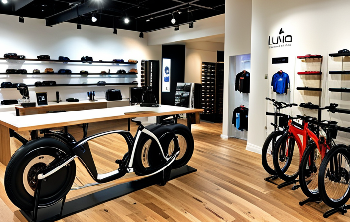 An image showcasing Luna Cycle's vibrant electric bike showroom, brimming with an array of sleek models