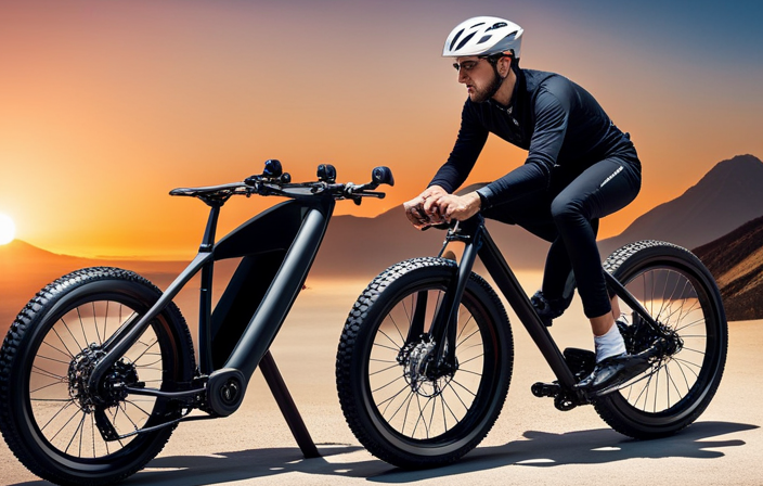 An image of a cyclist effortlessly ascending a steep mountain trail on an electric bike, with the motor discreetly humming, showcasing the perfect balance between power and efficiency