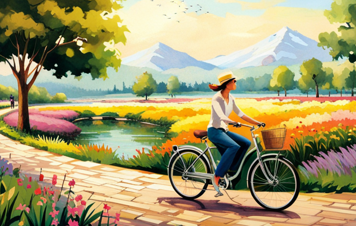 An image capturing the serene stillness of an electric bike gliding effortlessly along a scenic path, its wheels spinning leisurely, encapsulating the tranquil pace at which it gracefully moves through the world