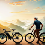 An image showcasing an electric bike effortlessly conquering a treacherously steep hill, its powerful motor propelling it upwards as the cyclist confidently leans forward, surrounded by breathtaking mountain scenery