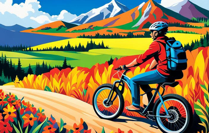 An image capturing the exhilarating ride of an electric bike, showcasing a rider effortlessly cruising through a scenic mountain trail