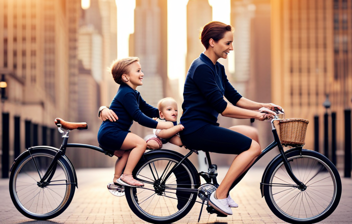 An image capturing a parent confidently securing a baby's legs on a specially-designed bicycle attachment