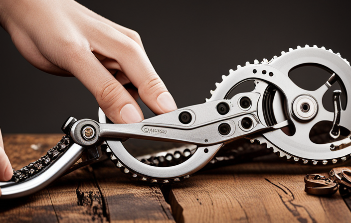 An image capturing the step-by-step process of breaking a bicycle chain: a sturdy pair of chain pliers gripping the link, applying pressure to separate it, revealing the two broken ends