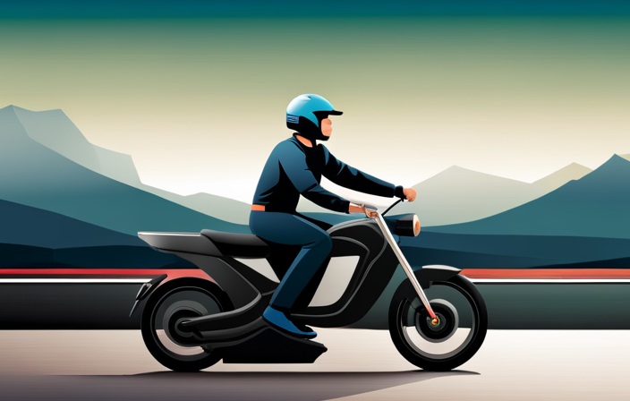 An image showcasing a person wearing protective gear, riding a sleek electric bike at 50mph on an open road, with the PDF icon prominently displayed for free download