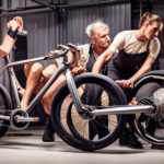 An image capturing the step-by-step process of building a gravel bike: hands gripping a wrench, attaching a crankset; a wheel being aligned; a chain being threaded through gears; a frame being assembled meticulously, showcasing the intricate details