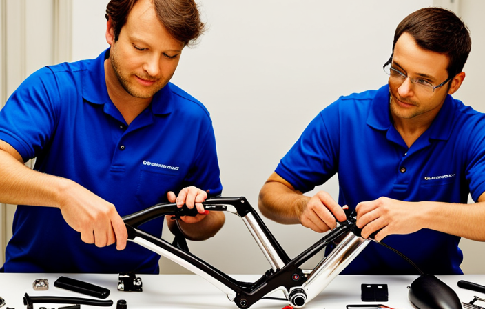 An image showcasing a pair of skilled hands meticulously assembling a homemade electric bike frame, with wires neatly connected to a battery pack, while various tools and components lie nearby, showcasing the step-by-step process