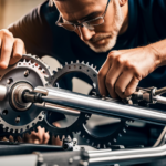 -up image of a person's hands, skillfully assembling the components of an electric motor onto a bike frame, with wires neatly connected and tools arranged nearby, showcasing the step-by-step process of building