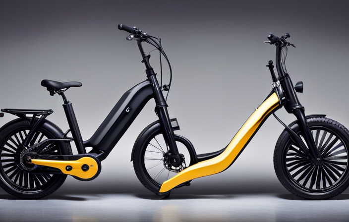 An image showcasing a diverse range of sleek electric bikes lined up in a bicycle shop, displaying vibrant colors, modern designs, and advanced features, enticing readers to explore the ultimate guide on buying the perfect electric bike