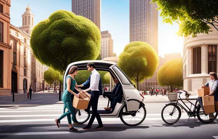 An image showcasing a person on a bicycle, handing over a food delivery bag to another person in a car