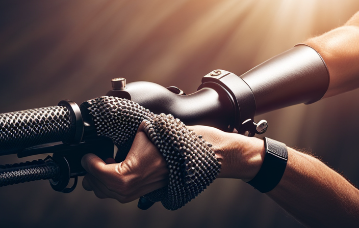 An image capturing a close-up of a rider's gloved hand gripping a gravel bike's gear lever, fingers delicately adjusting it