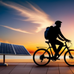 An image showcasing a cyclist pedaling on an electric bike, connecting it to a portable solar panel with cables