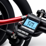 An image showcasing a close-up of a multimeter's probes gently touching the battery terminals of an electric bike