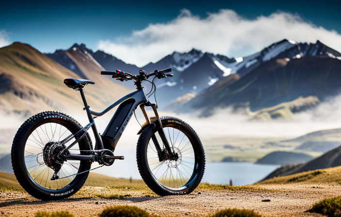 An image showcasing a diverse range of electric mountain bikes, each with distinctive frame designs, suspension systems, and tire patterns
