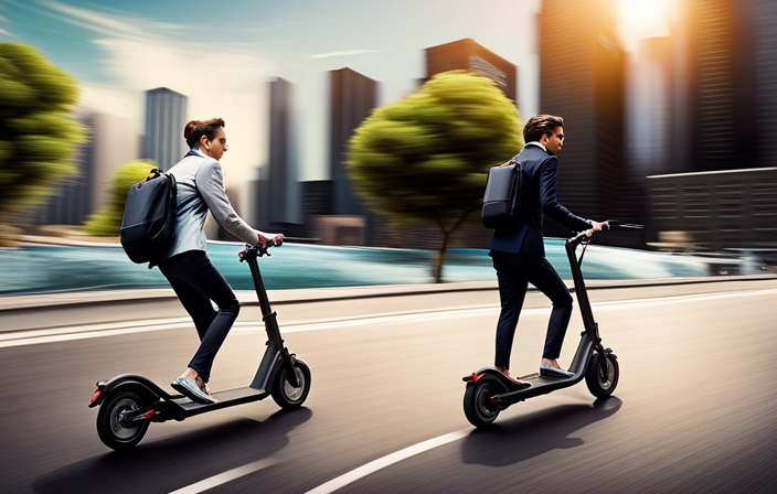 An image showcasing three distinct steps: 1) A person comparing different electric scooters and bikes, 2) Evaluating features like battery life, speed, and weight, 3) A person confidently riding their chosen electric vehicle