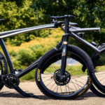 An image showcasing a mountain bike transformed into a gravel bike: a sleek, lightweight frame with wider, knobby tires, drop handlebars, and a gravel trail in the background