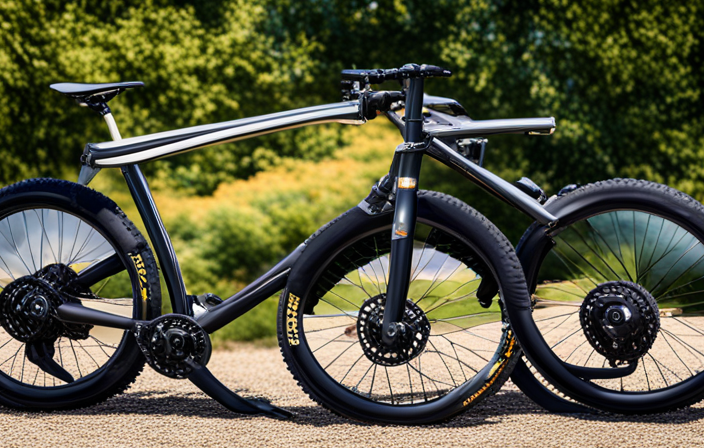An image showcasing a mountain bike transformed into a gravel bike: a sleek, lightweight frame with wider, knobby tires, drop handlebars, and a gravel trail in the background