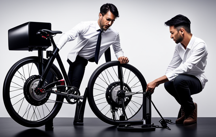 An image showcasing a step-by-step process of converting a regular bicycle into an electric one