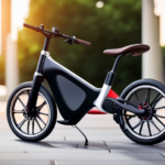 An image showcasing a sleek, modern electric bike in motion, with vibrant colors highlighting its eco-friendly technology