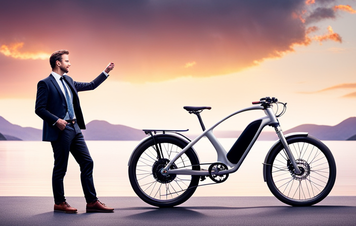 An image showcasing a step-by-step guide to building an electric bike: a person assembling the frame, installing the motor and battery, connecting wires, adjusting brakes, attaching wheels, and finally, testing the bike on the road