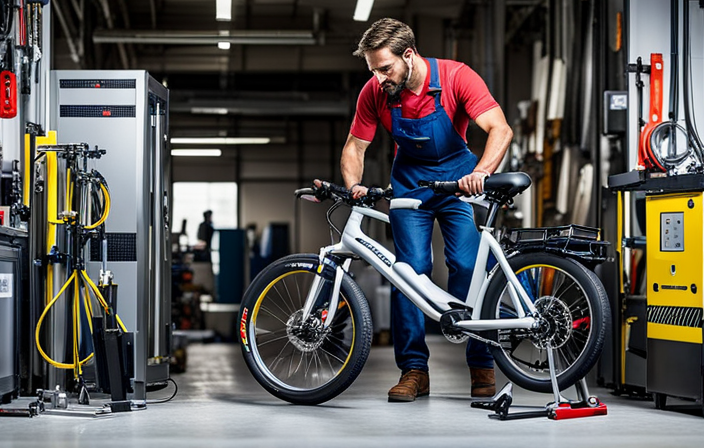 An image showcasing an individual removing the speed limit restrictions from an electric bike, with tools like pliers, screwdrivers, and wire cutters spread across a workbench, highlighting the step-by-step process of deregulation