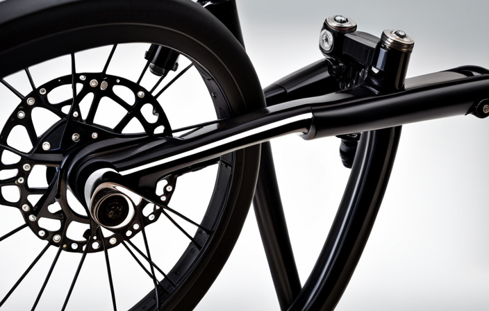 An image showcasing a close-up shot of the underside of a Pedego City Commuter Electric Bike frame, highlighting the clearly visible serial number etched onto the metal surface