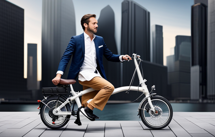 An image showcasing the step-by-step process of folding a Brompton Electric Bike: starting with unlocking the hinge, folding the handlebars and pedals, securing the frame, and neatly tucking it into a compact shape