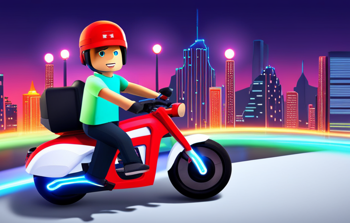 An image showcasing a Roblox avatar riding an electric bike in Electric State