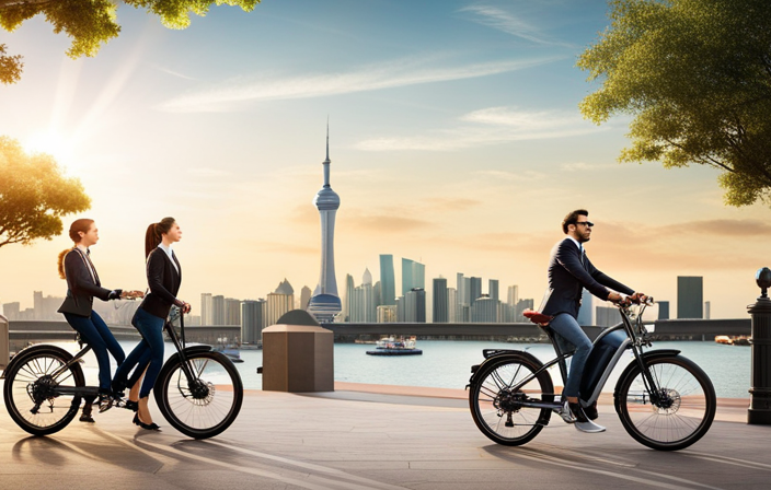 An image of a bustling city street, showcasing a spacious, well-lit showroom with sleek Hero Electric bikes on display