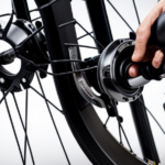 An image showcasing a pair of hands deftly removing a tire from a gravel bike rim, revealing the tubeless valve stem and sealant