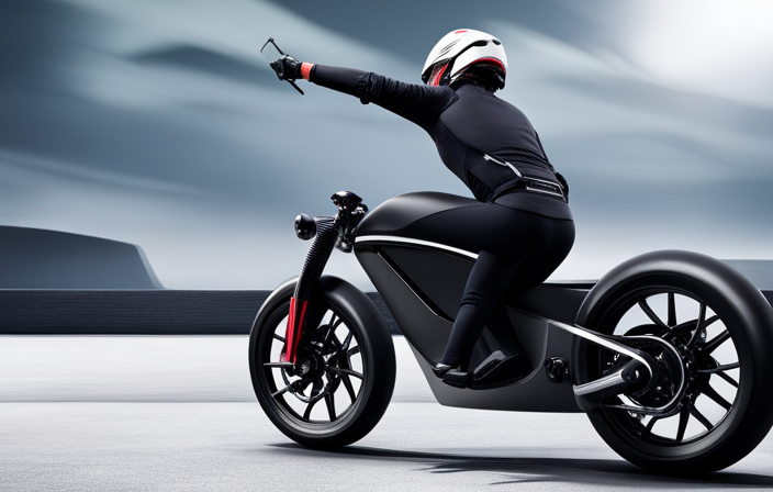 An image featuring a skilled individual wearing black gloves, their hands delicately manipulating the electric bike's control panel, wires exposed, as they seamlessly connect a device to override the bike's speed limitations