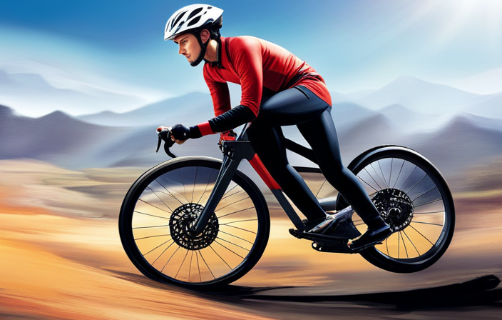 An image showcasing a cyclist soaring uphill on an electric bike, effortlessly leaving behind a trail of dust