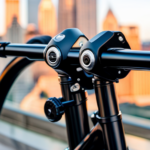 An image capturing a close-up of a sturdy U-lock securely fastened around the frame of an electric bike, with a background showcasing a bustling city street, reinforcing the importance of theft prevention