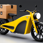 An image showcasing a close-up shot of a neatly packed electric bike in a sturdy cardboard box, adorned with shipping labels, fragile stickers, and handle with care symbols