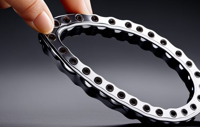 An image showcasing a close-up of a bicycle chain being carefully lubricated with a thin layer of oil, highlighting the intricate links and the smooth, glossy texture it imparts