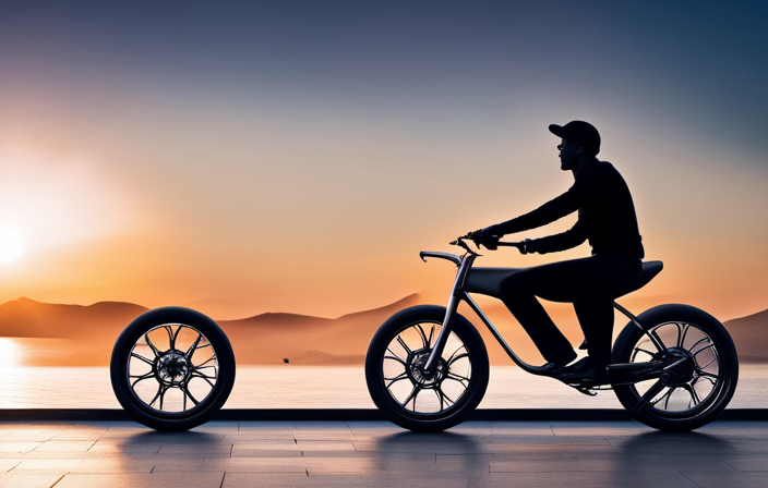 An image showcasing a sleek electric bike with a powerful motor, aerodynamic frame, and streamlined wheels
