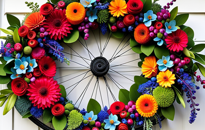 An image featuring a step-by-step guide on crafting a stunning bicycle wheel wreath