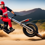 An image showcasing the step-by-step transformation of an electric scooter into a dirt bike: capturing the removal of the scooter body, installation of beefier tires, addition of suspension, and attachment of off-road accessories